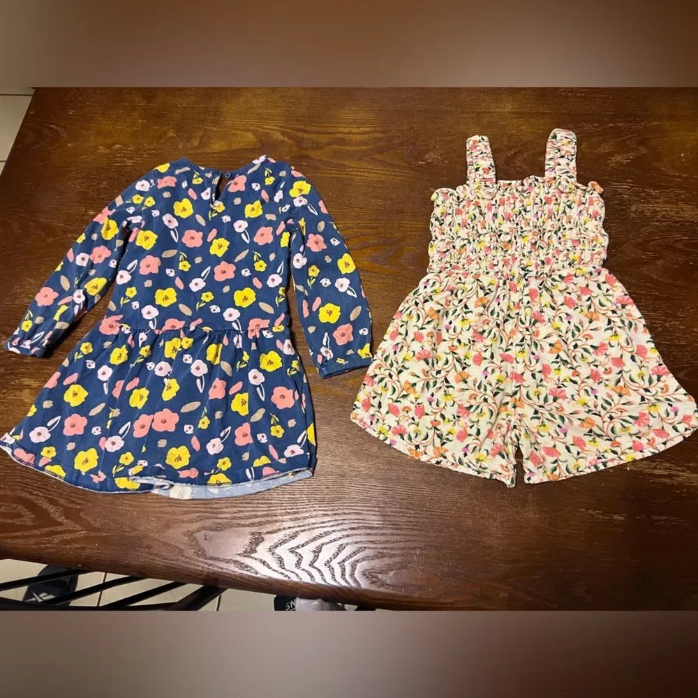 2 Bundle Dresses Girls 3T Cute Spring Floral Outdoor Romper Long Sleeve Casual